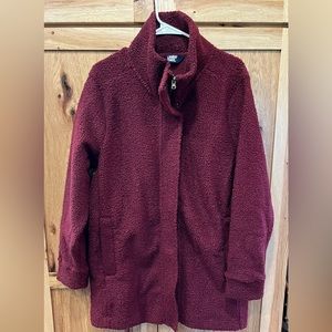 Lands End Sweater Fleece Coat Women’s Sz Large Bordeaux Heather